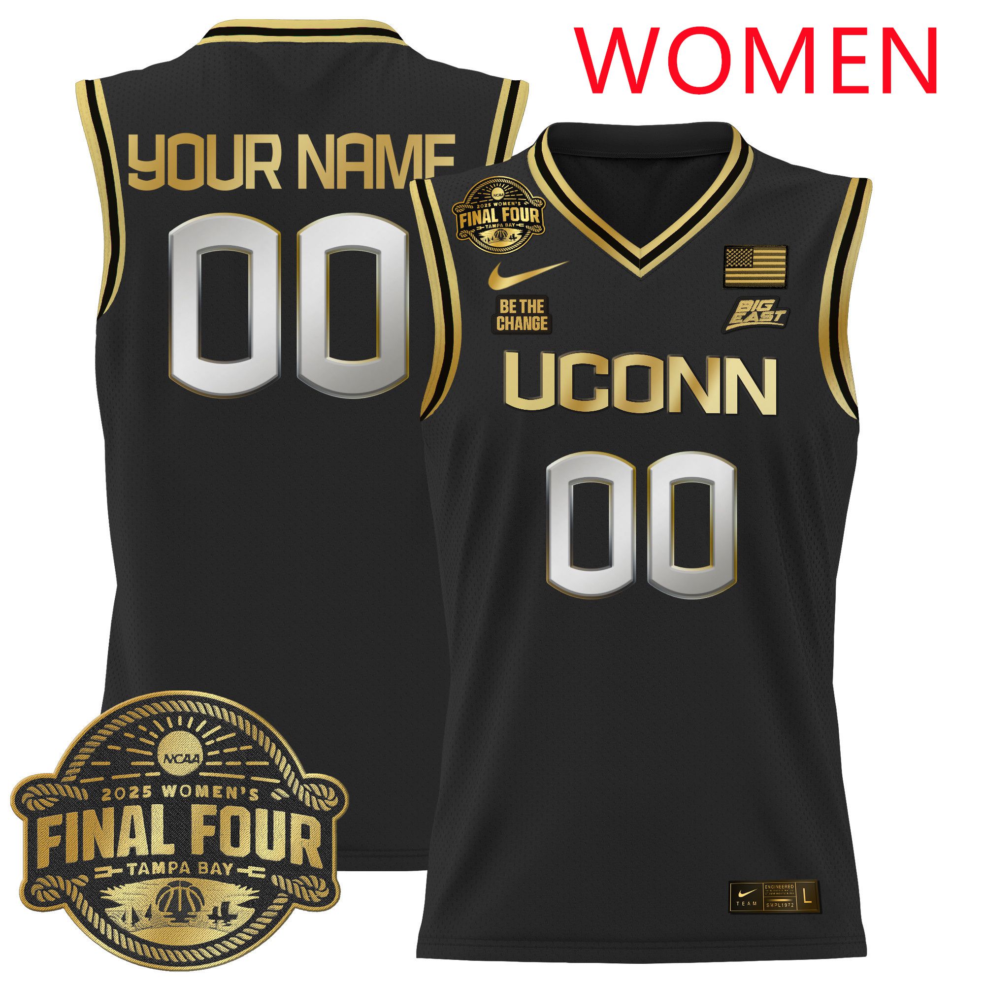 Women UConn Huskies Black Nike 2025 Big Eat Final Four Patch Lightweight Basketball Custom NCAA Jersey